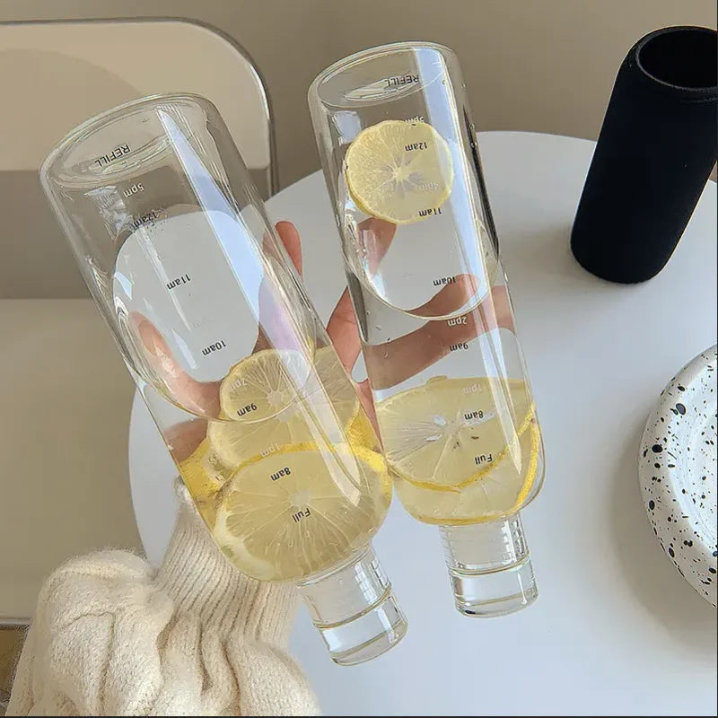 Elegant Water Bottle with Time Markers — 700ml, Leakproof & Lightweight