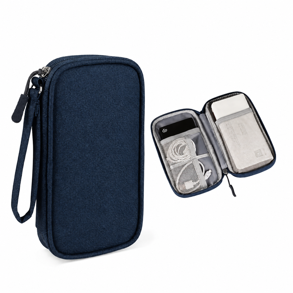blue single cable organizer, closed and open